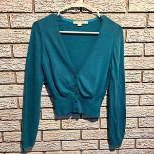 Boden Womens Teal Blue Cropped Cashmere Blend V-Neck Cardigan Sweater WK975 US 4